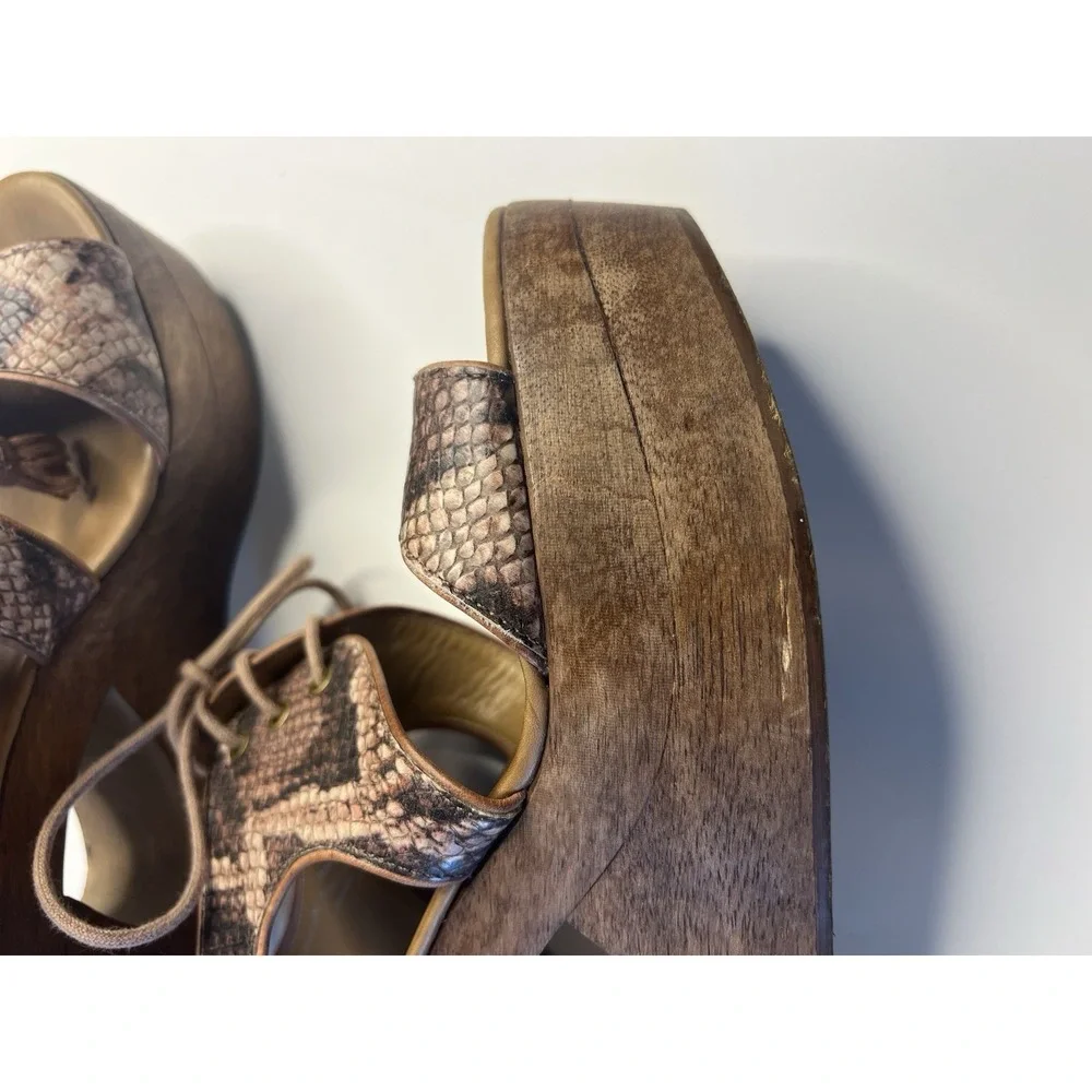 Anthropologie Schuler & Sons Wedges Women 7B Leather Reptile‎ Wood Heels Naja